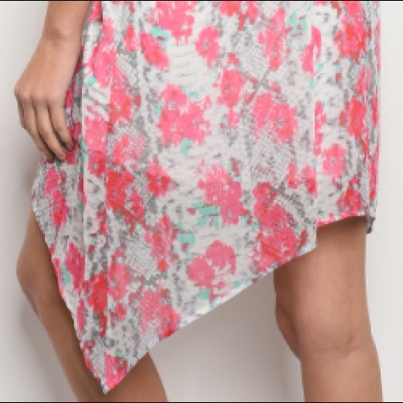 Pink & gray floral print two toned tunic dress - Picture 7 of 7